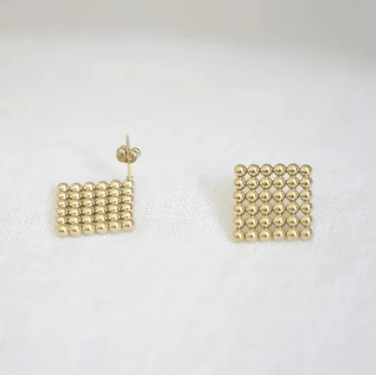 Minimalist Chic Gold Ball Square Earrings