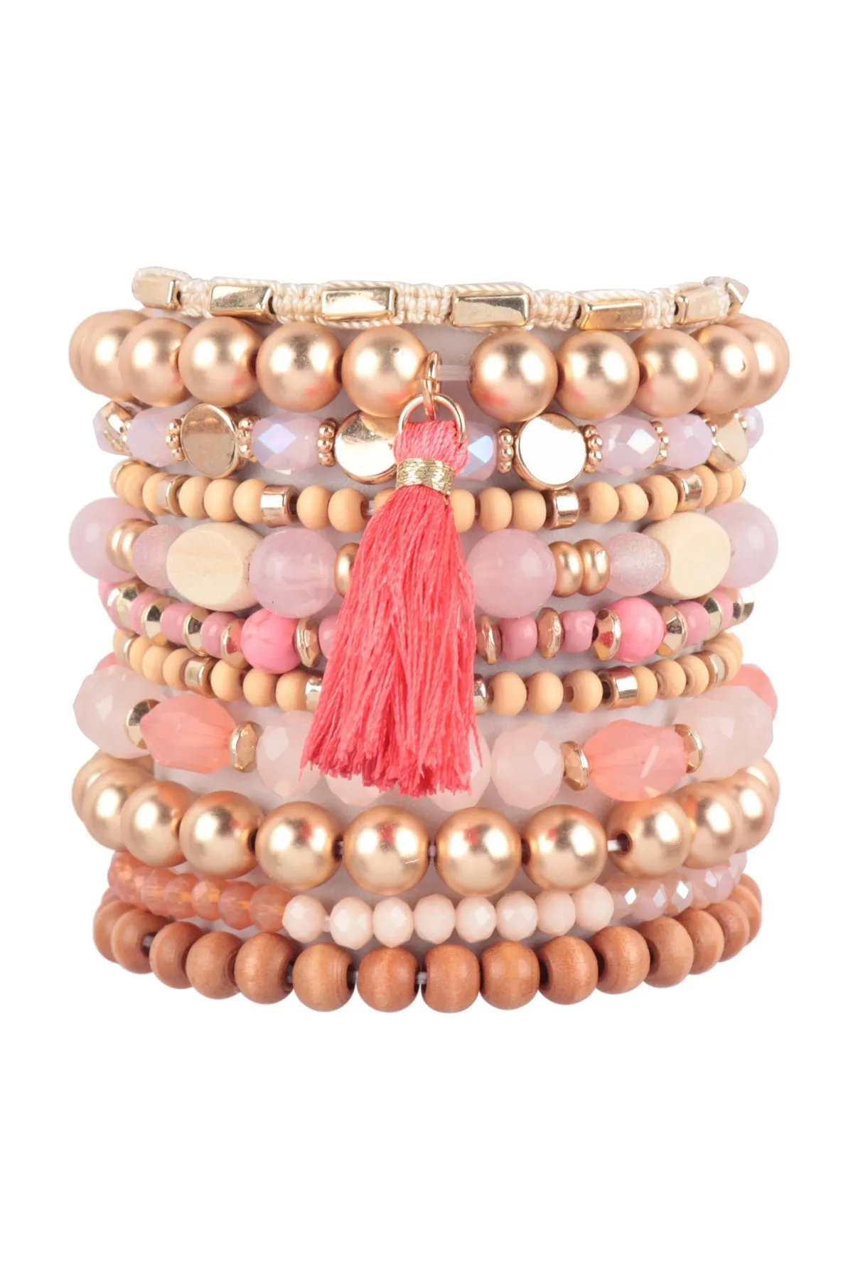 MIX BEADS WOOD CCB STACKABLE VERSATILE CHARM BRACLET SET