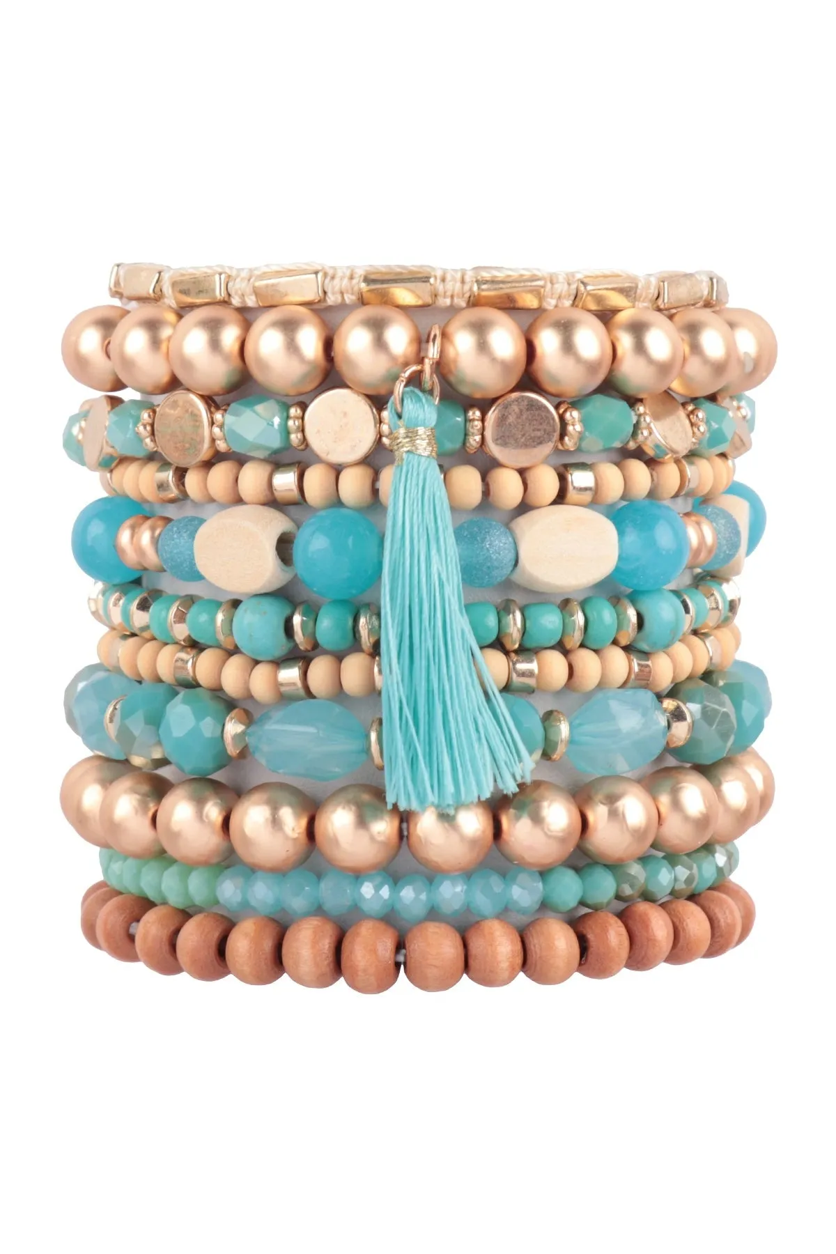 MIX BEADS WOOD CCB STACKABLE VERSATILE CHARM BRACLET SET