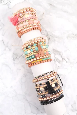 MIX BEADS WOOD CCB STACKABLE VERSATILE CHARM BRACLET SET