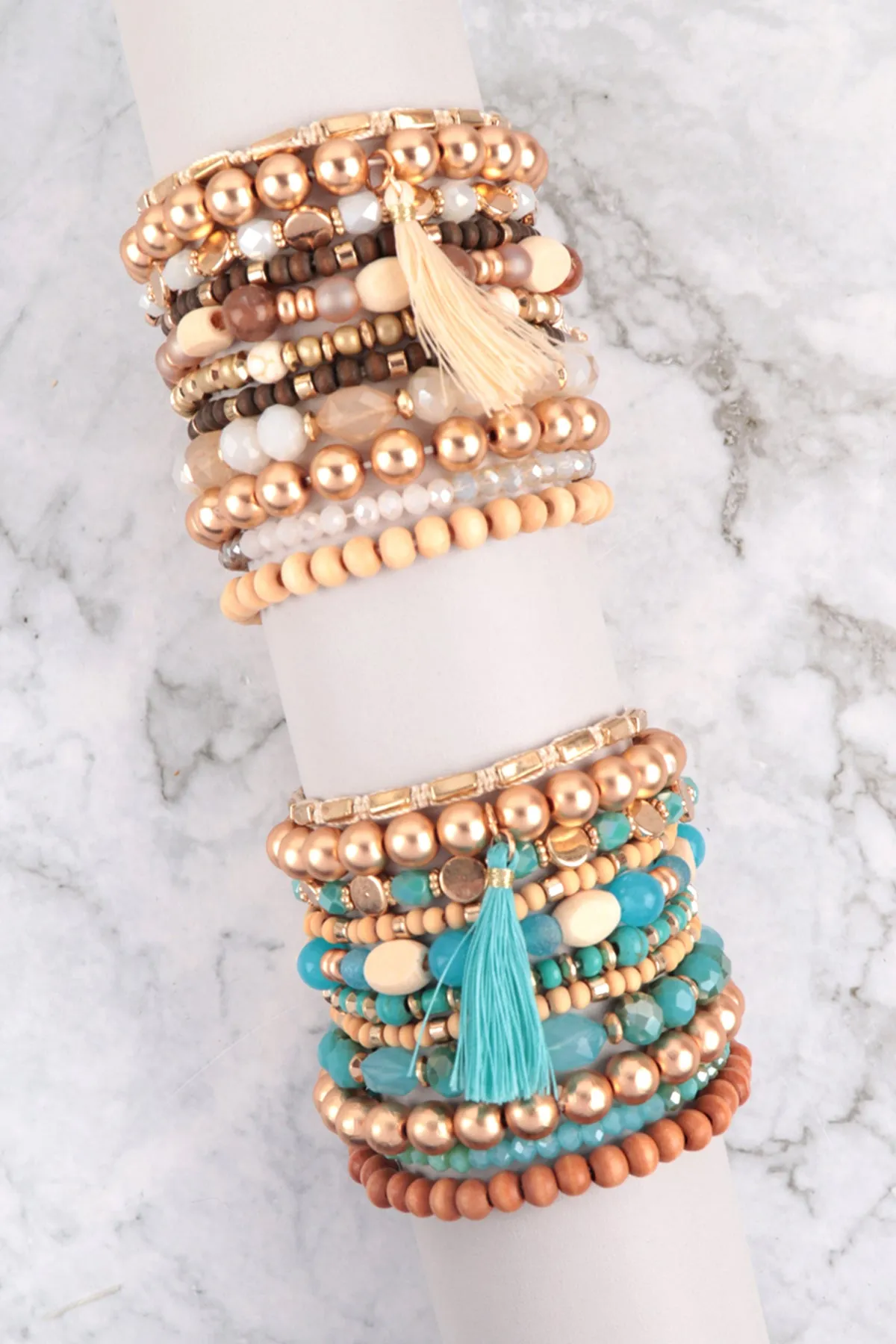 MIX BEADS WOOD CCB STACKABLE VERSATILE CHARM BRACLET SET