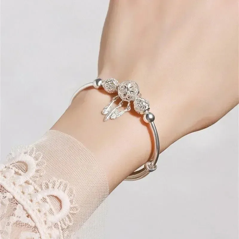 Modern Luxury Tassel Feather Dream Catcher 925 Sterling Silver Bracelets for Women Bangle Adjustable Charm Jewelry Accessories