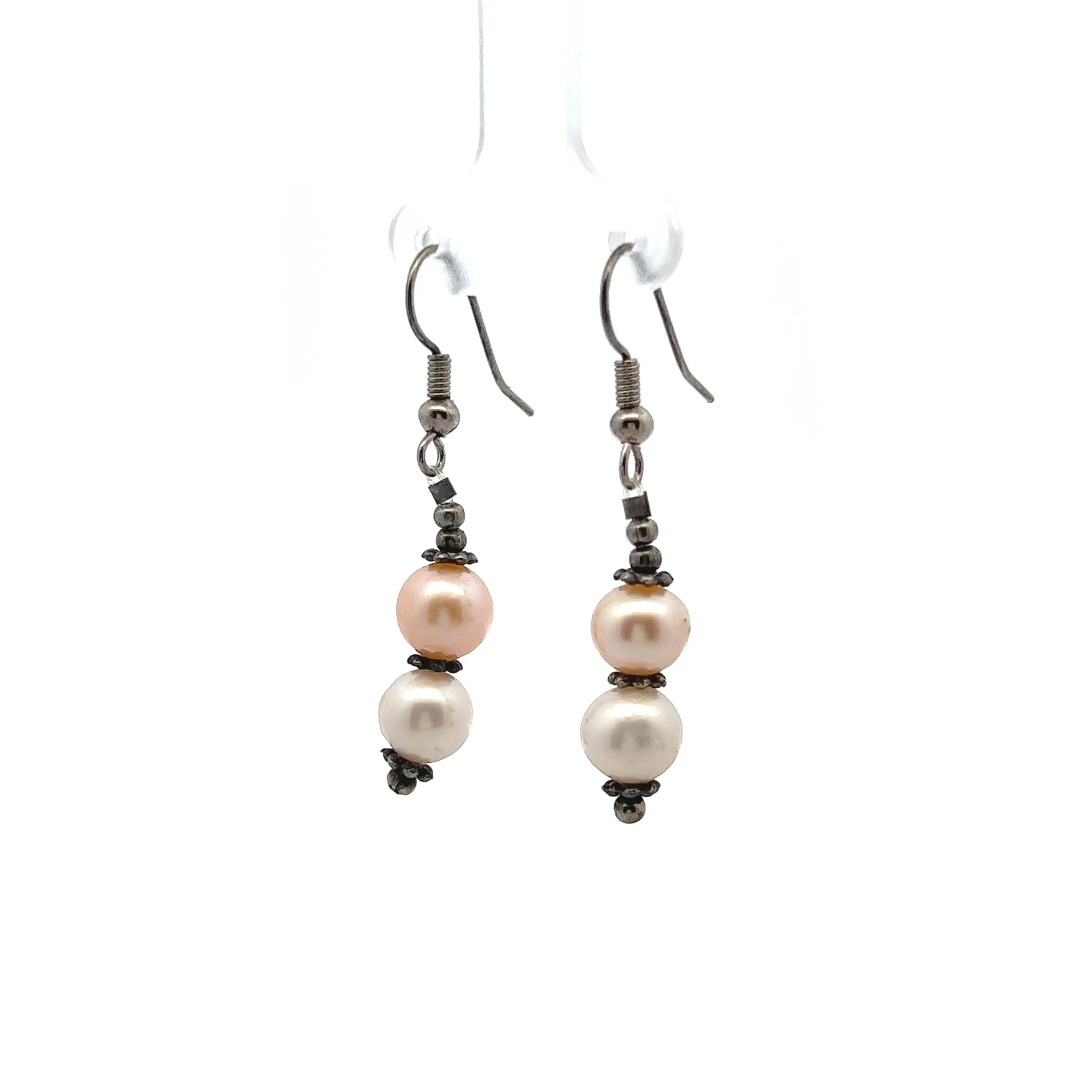 Multi Pearl 7.5mm Round Plain Dangle Gemstone Earrings