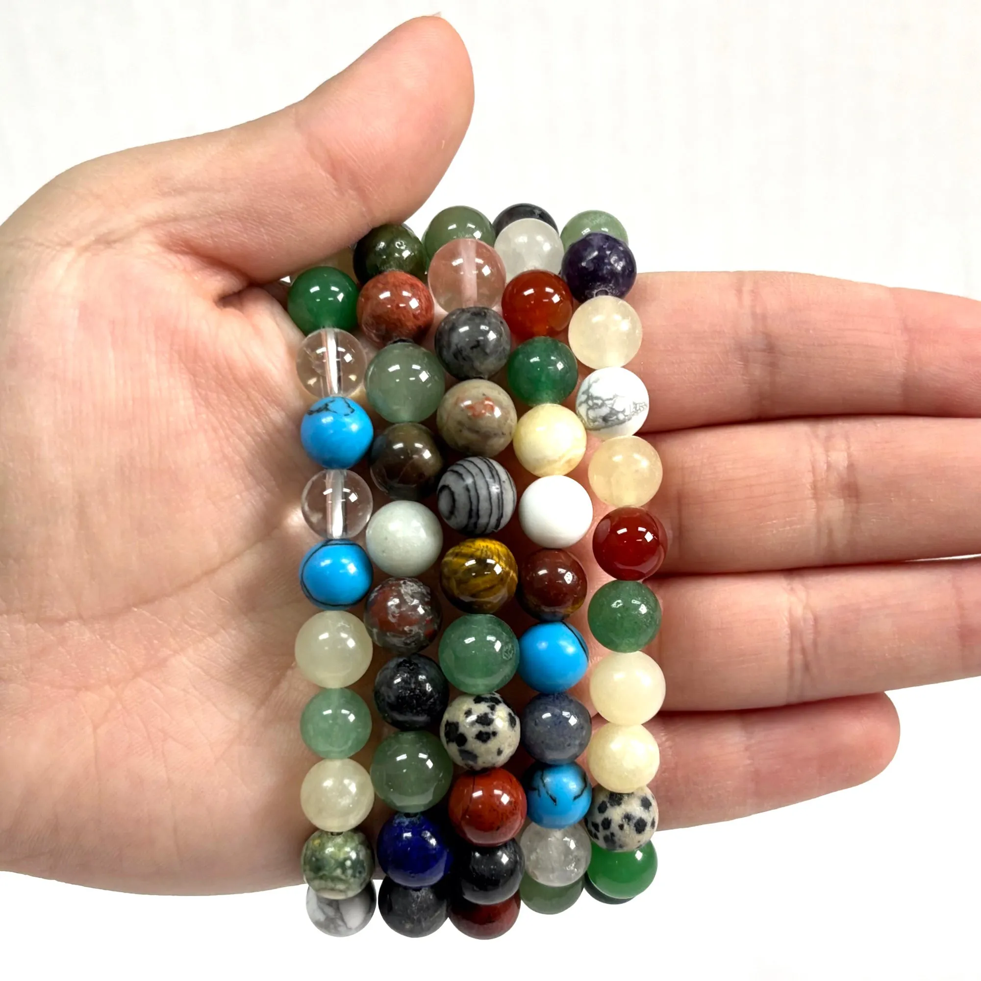 Multicolor Gemstone 8mm Round Beads Handmade Stretchable Unisex Bracelets