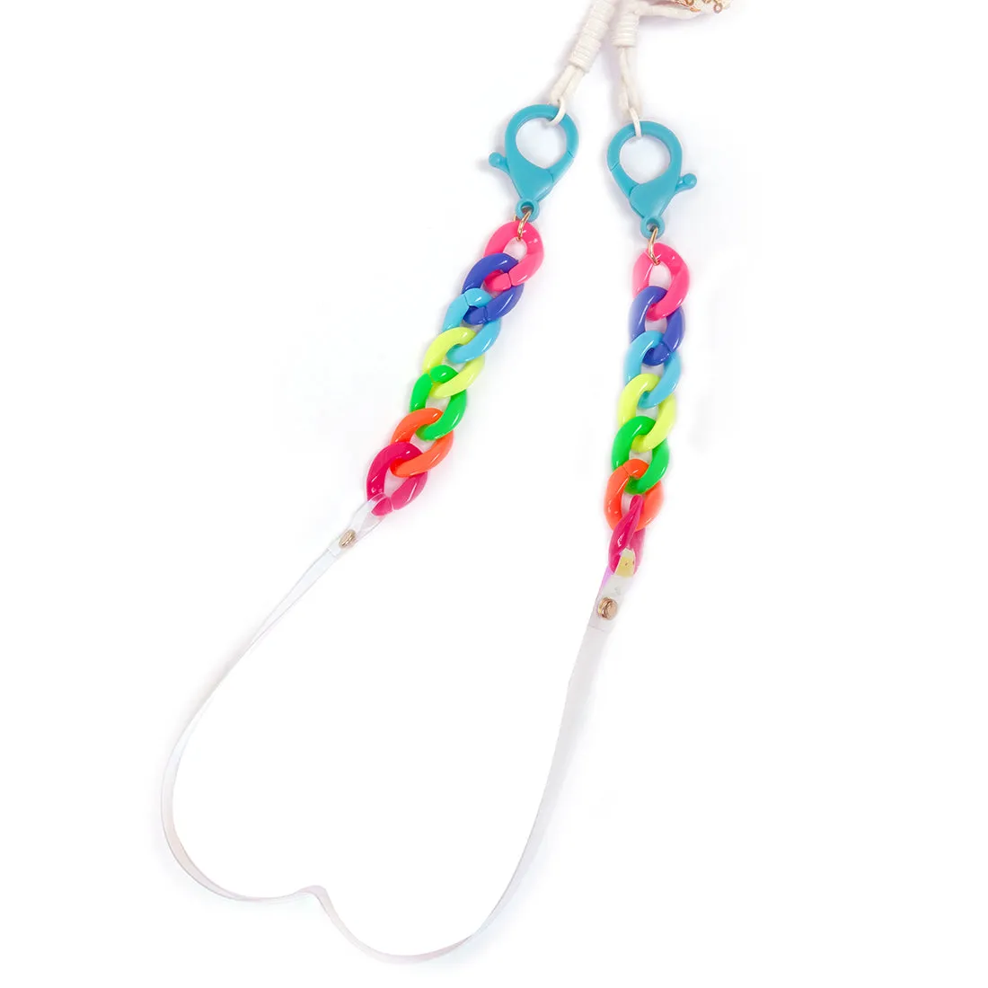 MULTICOLOR IRIDESCENT CHAIN-LINK CUTE RAINBOW ACRYLIC BOLD MASK CHAIN OR SUNGLASS CHAIN