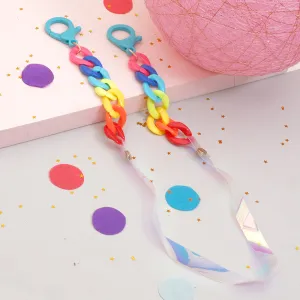 MULTICOLOR IRIDESCENT CHAIN-LINK CUTE RAINBOW ACRYLIC BOLD MASK CHAIN OR SUNGLASS CHAIN