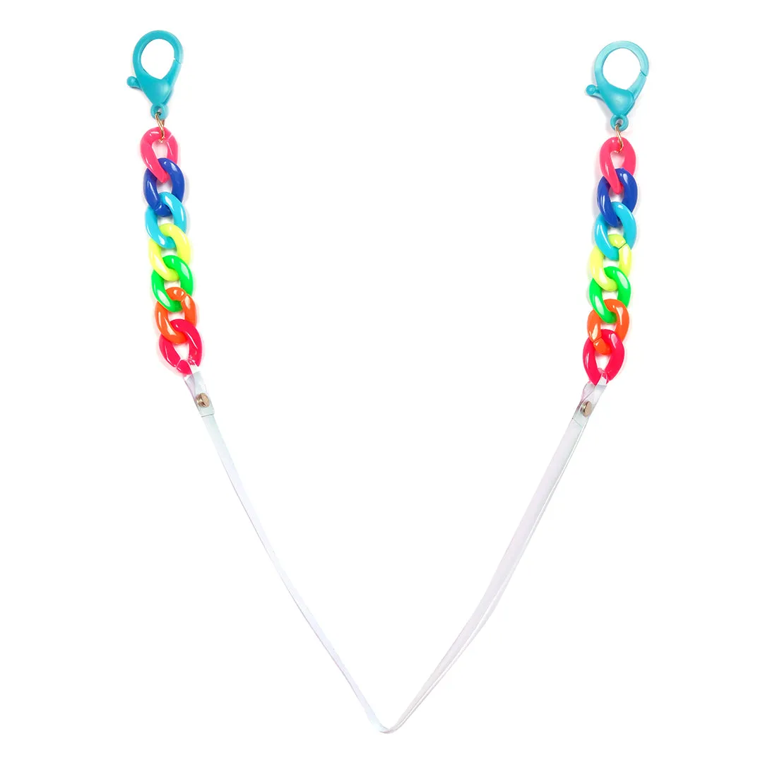 MULTICOLOR IRIDESCENT CHAIN-LINK CUTE RAINBOW ACRYLIC BOLD MASK CHAIN OR SUNGLASS CHAIN