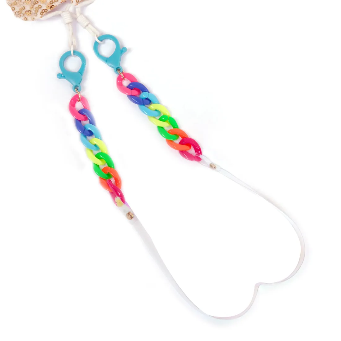 MULTICOLOR IRIDESCENT CHAIN-LINK CUTE RAINBOW ACRYLIC BOLD MASK CHAIN OR SUNGLASS CHAIN
