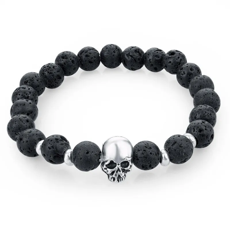 Natural Stone Skull Bracelets & Bangles Lava Beads Elastic Women Bracelets Men Jewelry Accessories