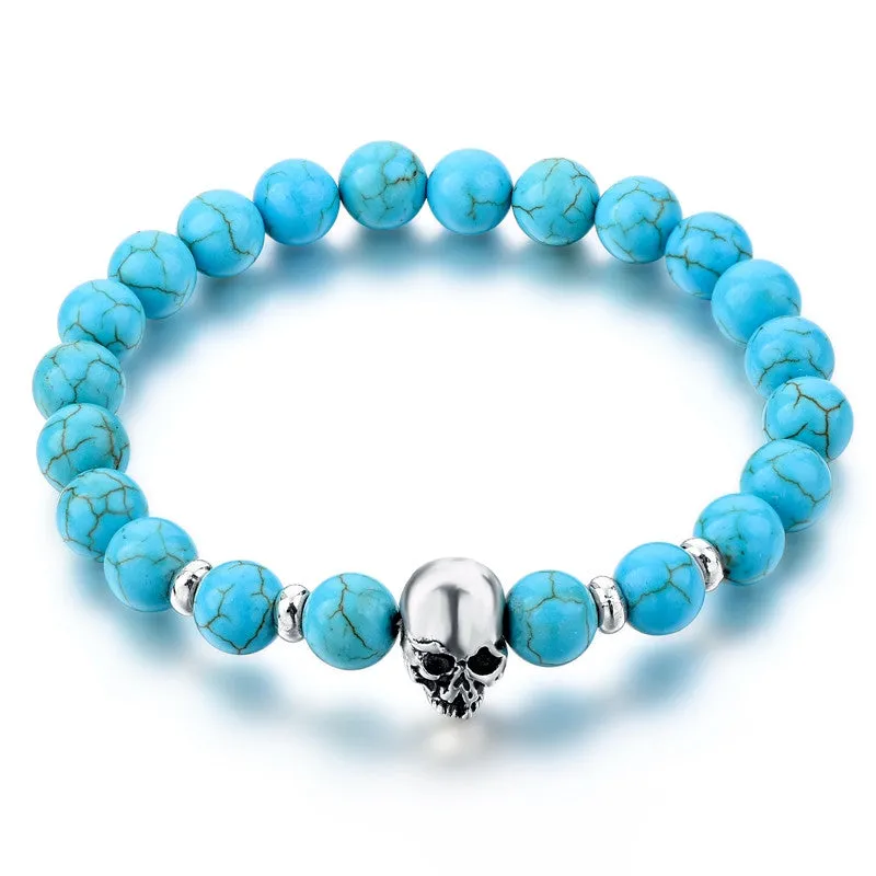 Natural Stone Skull Bracelets & Bangles Lava Beads Elastic Women Bracelets Men Jewelry Accessories