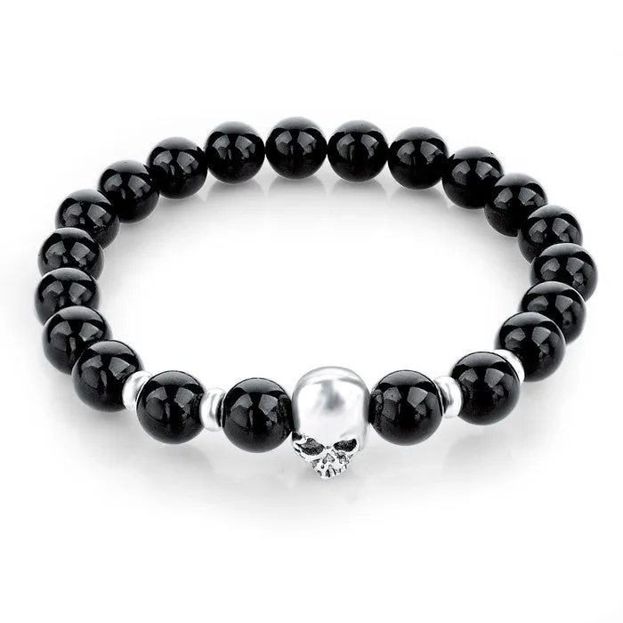 Natural Stone Skull Bracelets & Bangles Lava Beads Elastic Women Bracelets Men Jewelry Accessories