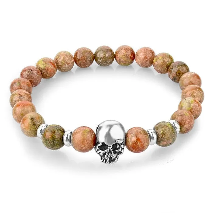 Natural Stone Skull Bracelets & Bangles Lava Beads Elastic Women Bracelets Men Jewelry Accessories
