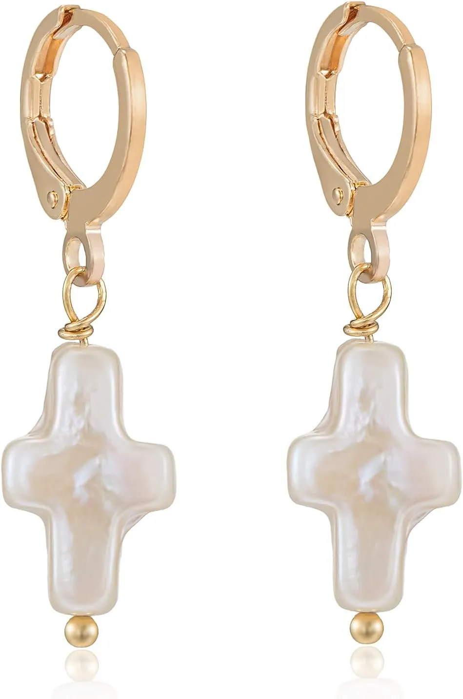 Nature Freshwater Pearl Cross Earrings Elegant Christian Pearl Jewelry, Beachy Pearl Jewelry, Cross Pearl Earrings, Baroque Pearl Earrings