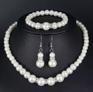 New 4 Pcs Women's Pearl Jewelry Set Fashion Simulated Pearls Versatile Earrings Necklaces Bracelets Jewelry Set Gift