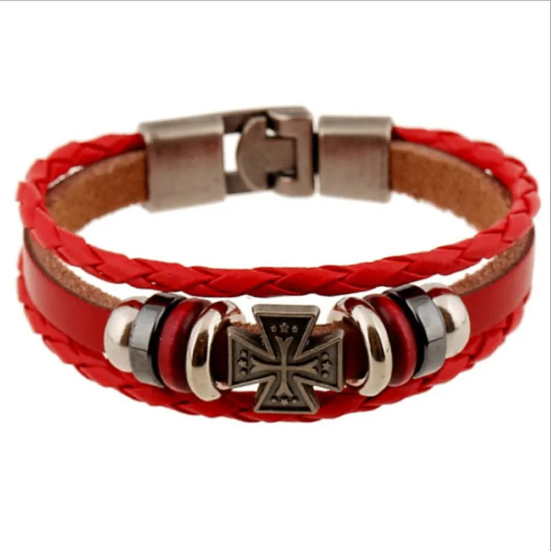 New Fashion Genuine Leather Wrap Bracelets Men Black Cowhide Braided Bracelets Bangles