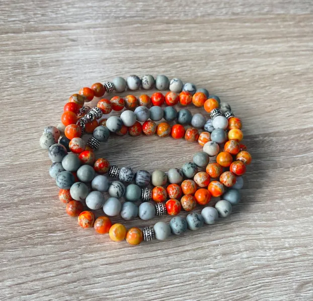 NEW Mala Bead 108 Bracelet, Orange Jasper Bracelet, Soul Healing Yoga Jewelry, Tibetan Lotus Bracelet, Harmony and Calm Bracelet, Prayer Gift, Retails $55