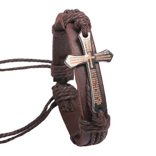 New Punk Rock Leather Bracelets & Bangles Men Jewelry Braid Charm Cross Bracelets for Men