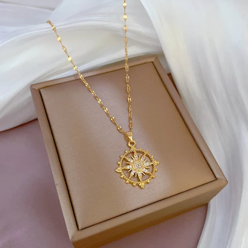 New Sweetheart Gold Silver Color Metal Charms Sun Pendants Chains