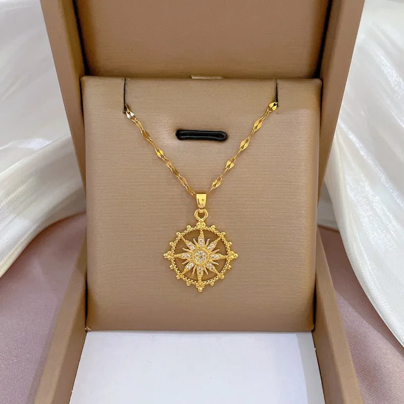 New Sweetheart Gold Silver Color Metal Charms Sun Pendants Chains