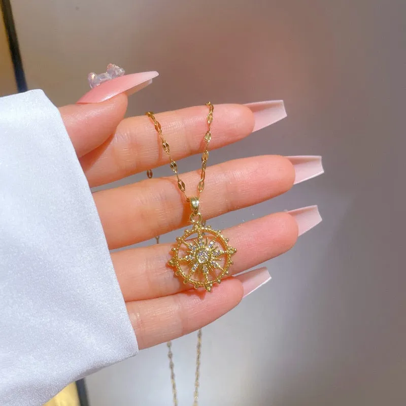 New Sweetheart Gold Silver Color Metal Charms Sun Pendants Chains