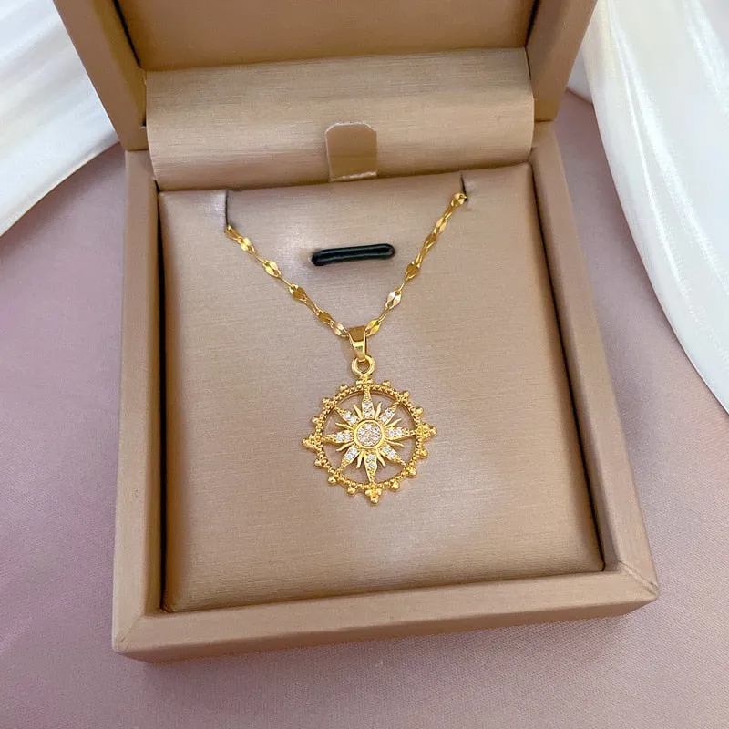 New Sweetheart Gold Silver Color Metal Charms Sun Pendants Chains