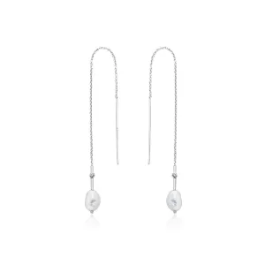 Pearl Threader Earrings - Silver