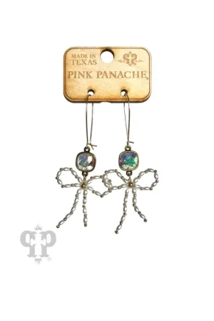 Pink Panache Pearl Bead Bow Dangle Earrings In Gold With Austrian Crystal