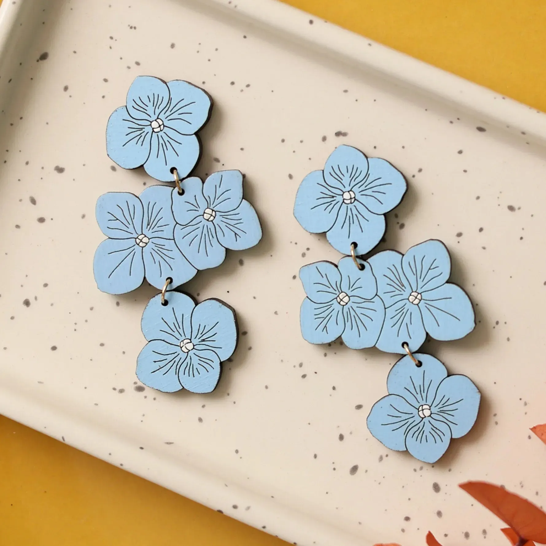 Powder Blue Hydrangea Statement Earrings by LE CHIC MIAMI