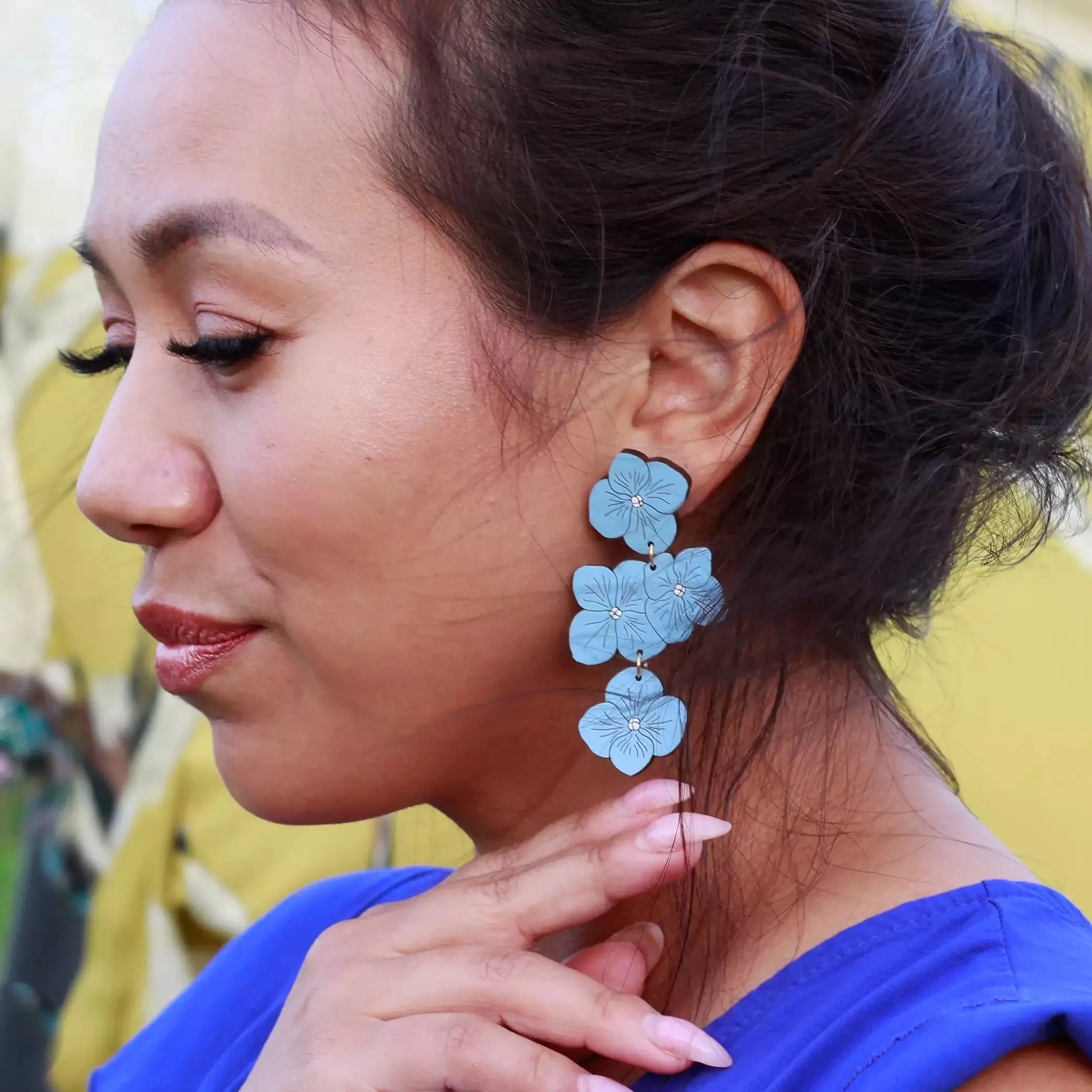 Powder Blue Hydrangea Statement Earrings by LE CHIC MIAMI