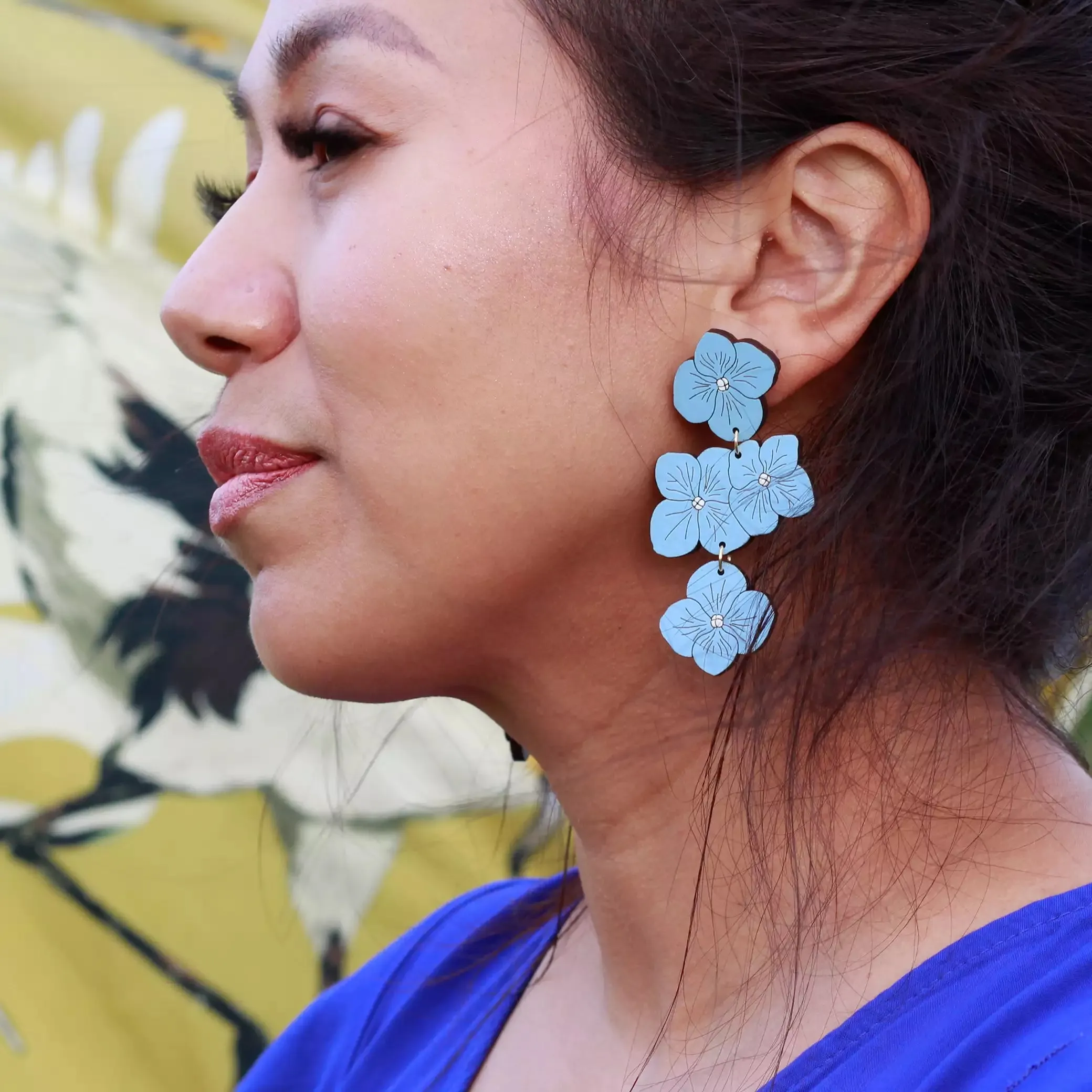 Powder Blue Hydrangea Statement Earrings by LE CHIC MIAMI