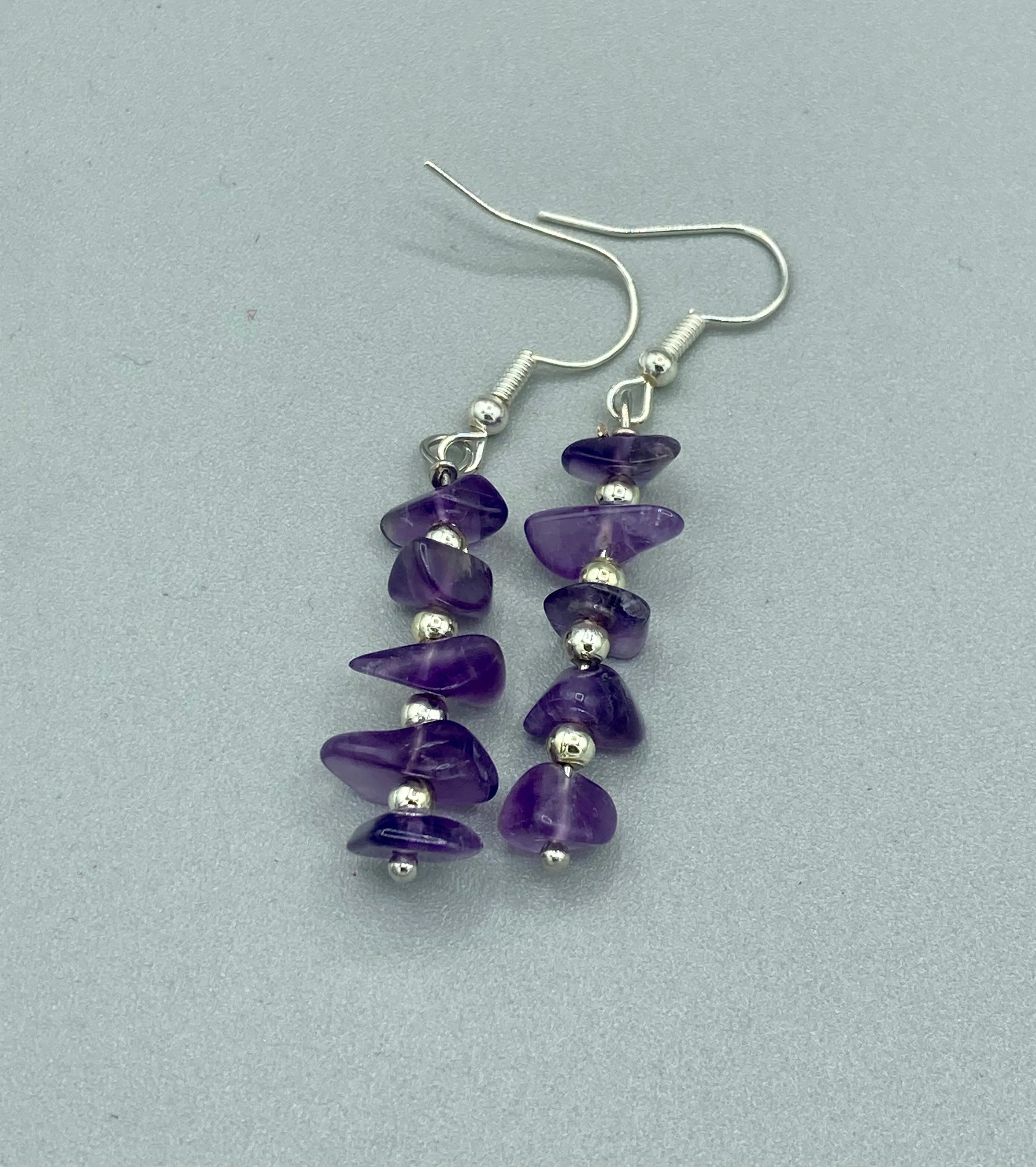 Purple Amethyst Stone Chip Beaded Earrings, Hippie Vibe, Shabby Chic, Boho Chic, Nature Inspired, Bohemian