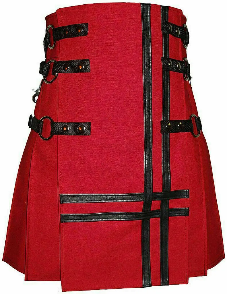 Red Canvas Cotton Fashion Utility Kilt