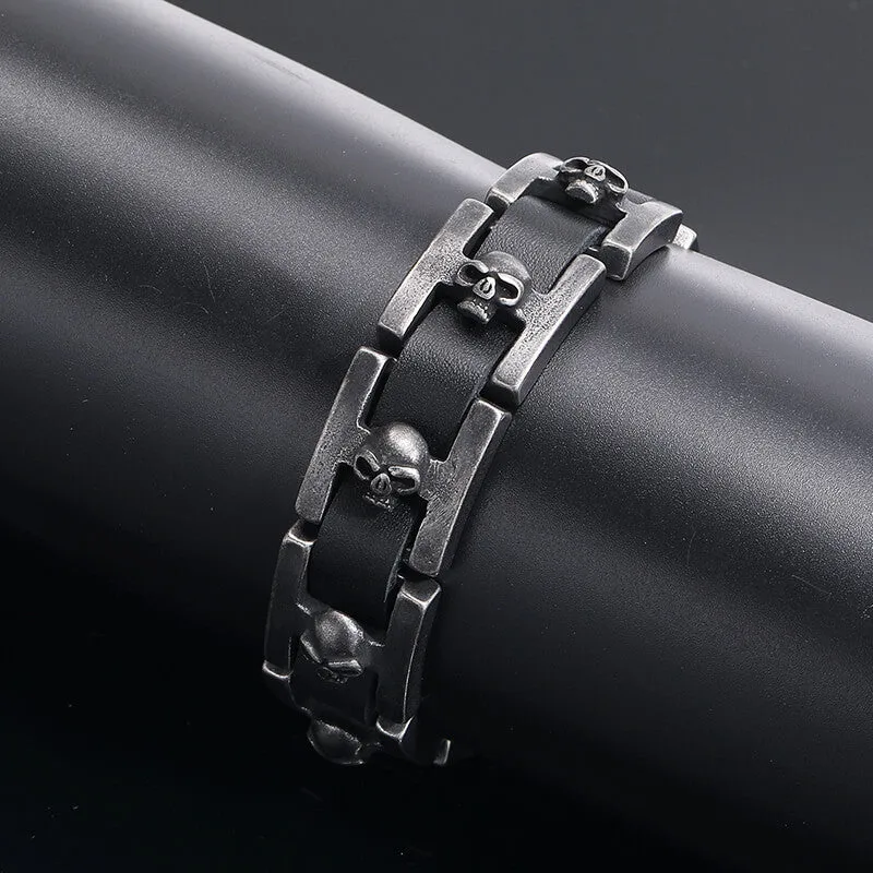 Retro Skull Heads Watch Buckle Stainless Steel Bracelet