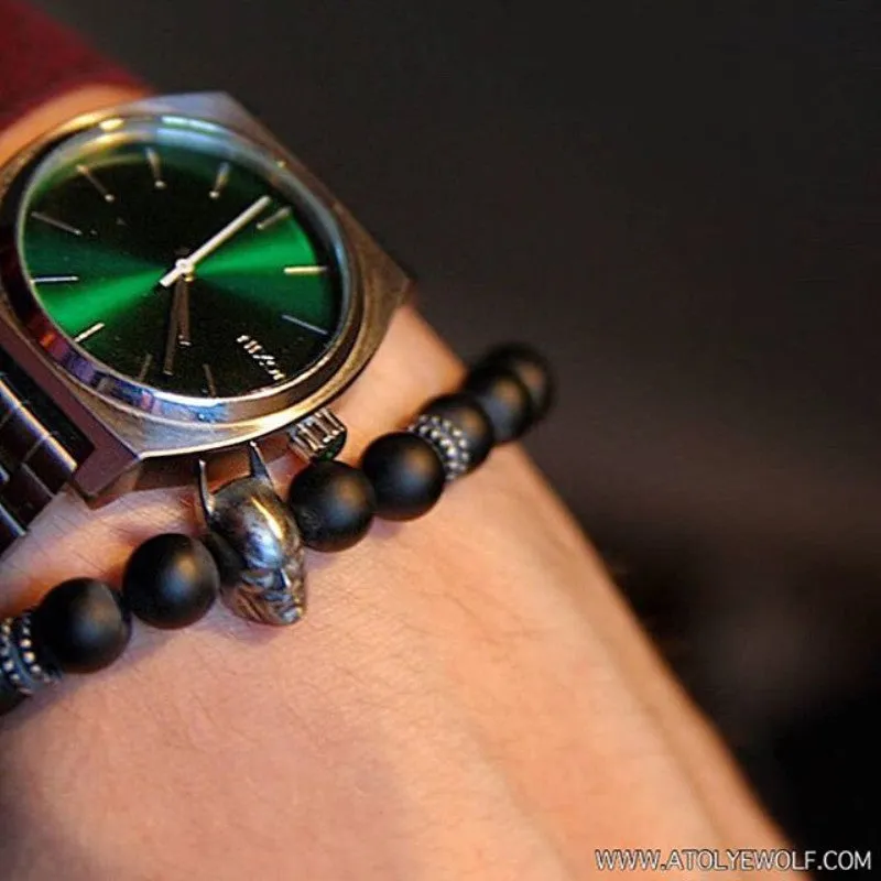 Roman Knight Batman & Crown Bracelet Men Black Nature Agate Stone Bead Bracelets For Men Jewelry Bangle