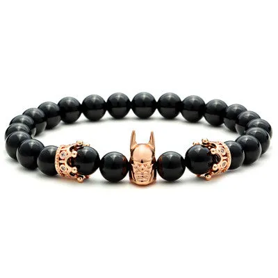 Roman Knight Batman & Crown Bracelet Men Black Nature Agate Stone Bead Bracelets For Men Jewelry Bangle