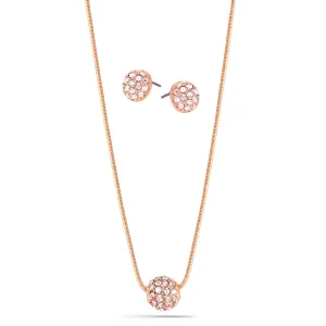 Rose Gold Pave Crystal Ball Pendant Necklace And Earrings Set #HNN E3155 ROSE (RC18)