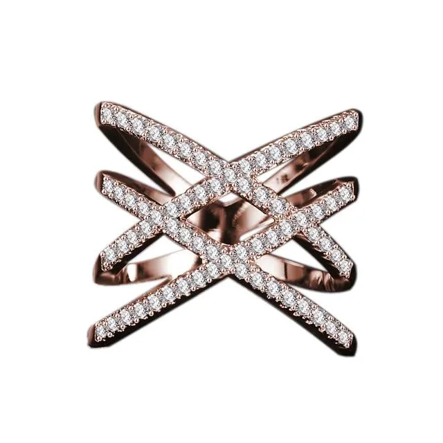 Rose GP Austrian Crystal Baguette Style Pave Cross Ring