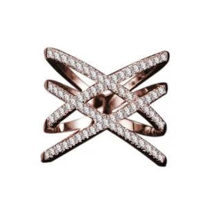 Rose GP Austrian Crystal Baguette Style Pave Cross Ring