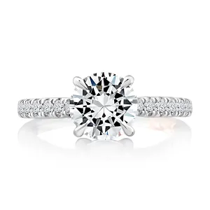 Round Center Diamond Engagement Ring with Peek-A-Boo Diamonds and Pave Band