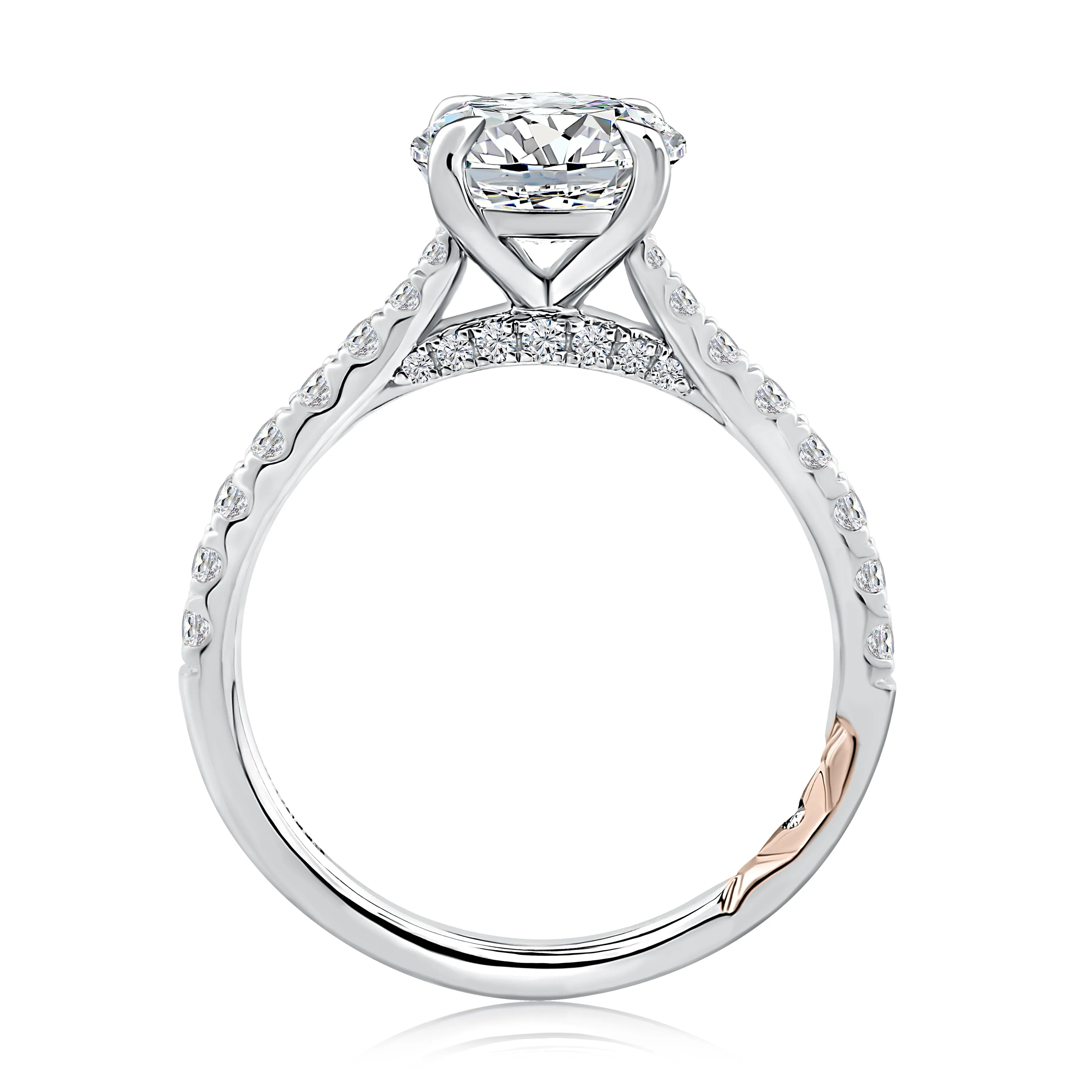 Round Center Diamond Engagement Ring with Peek-A-Boo Diamonds and Pave Band