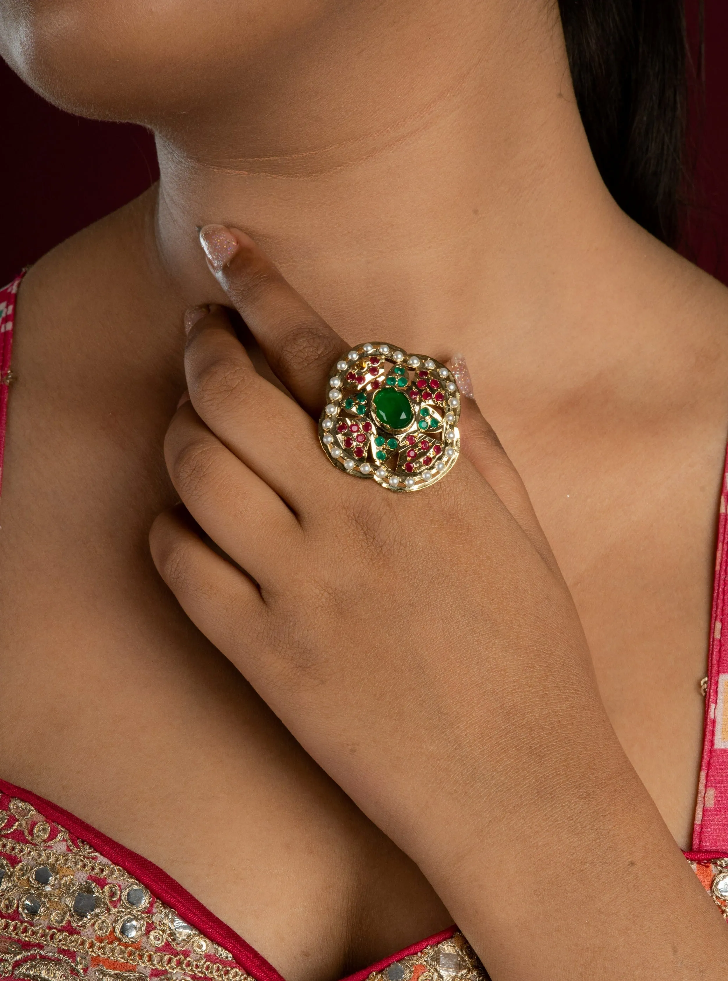 Royal Multicolour Jadau Adjustable Ring