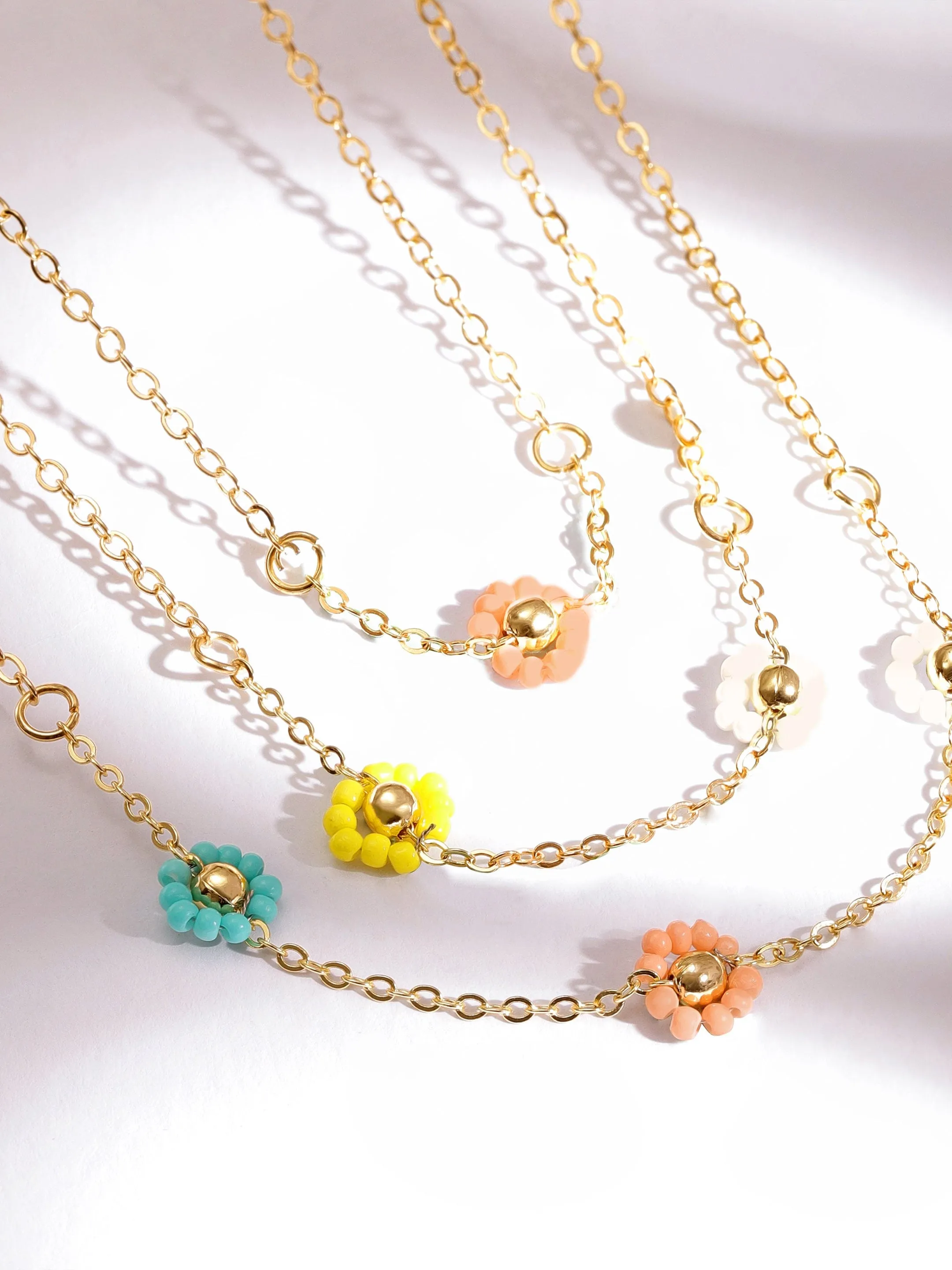 Rubans Voguish 18K Gold Plated Multicolour Floral Beaded Triple Layered Necklace