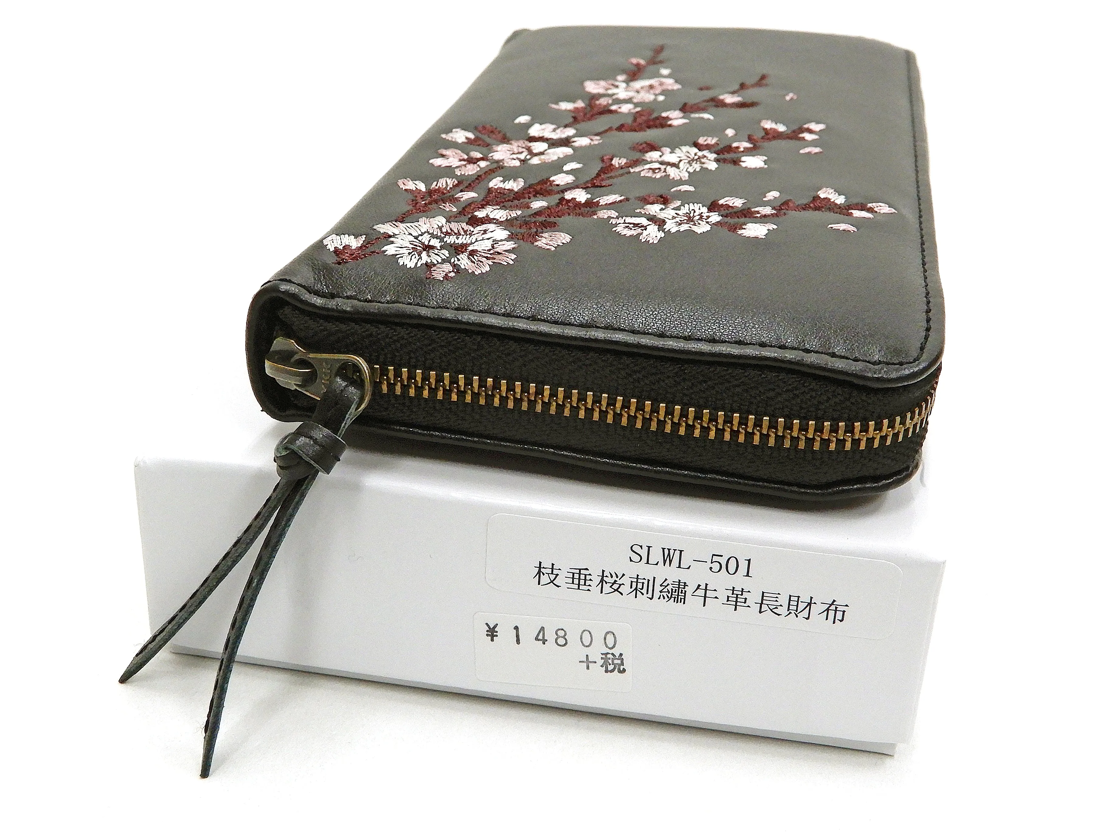 Script Hanatabi Gakudan Men's Casual Embroidered Leather Long Wallet SLWL-501 Black