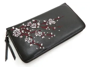 Script Hanatabi Gakudan Men's Casual Embroidered Leather Long Wallet SLWL-501 Black