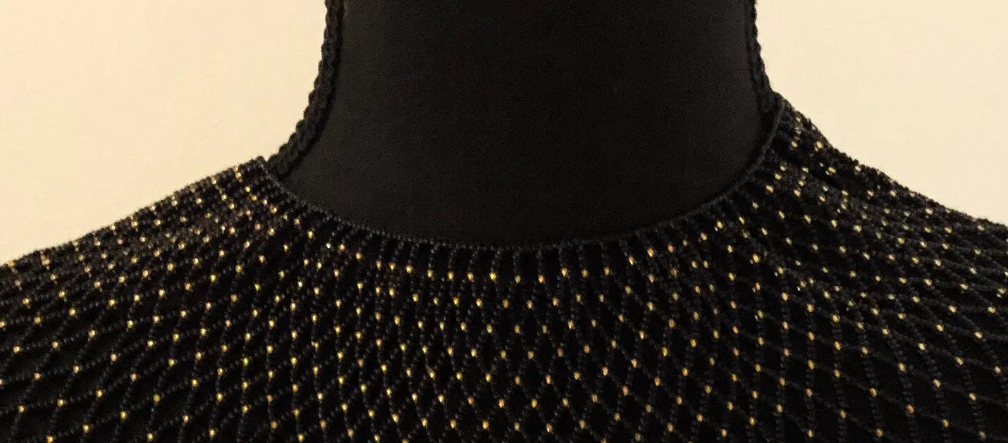Sheba Shoulder Necklace, Black and Gold | Handcrafted African Beaded Shoulder Necklace | Tribal & Ethnic | Afrocentric