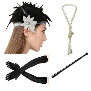 Silver 1920s Accessories Flapper Costume Set of 4