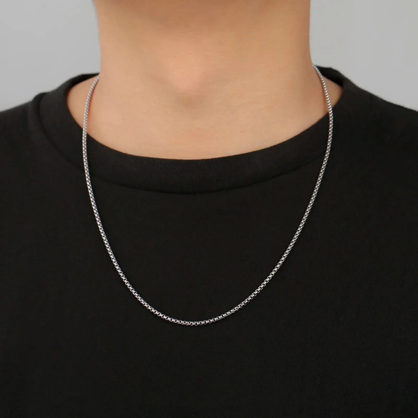 Skyrim Fashion Long Box Chain Necklace Stainless Steel Punk Jewelry Gift for Men Women