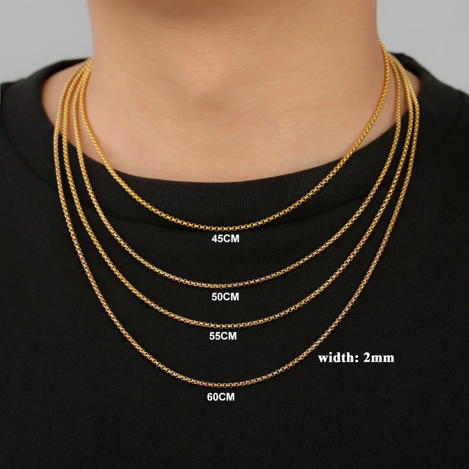 Skyrim Fashion Long Box Chain Necklace Stainless Steel Punk Jewelry Gift for Men Women