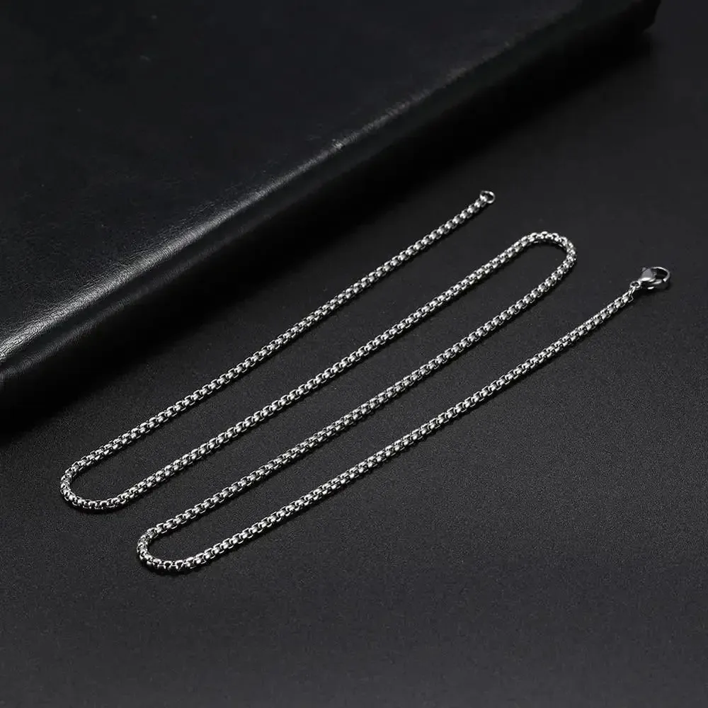 Skyrim Fashion Long Box Chain Necklace Stainless Steel Punk Jewelry Gift for Men Women