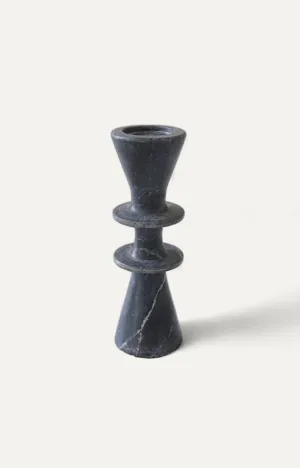 Sleek Black Marble Candle Stand - Short